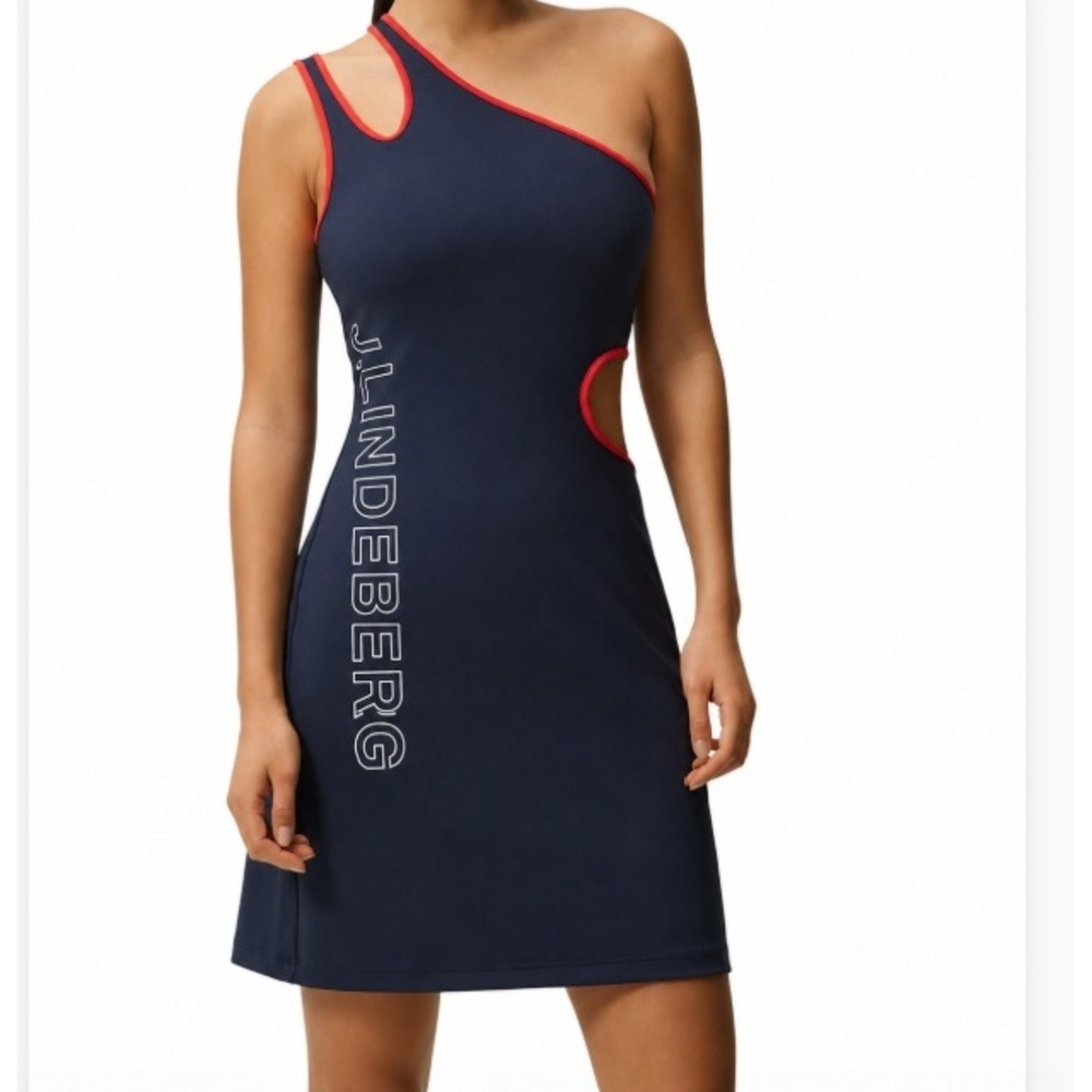 J. Lindeberg Womens S Marta Navy Red White Bodycon Cutout Mini Dress NWT